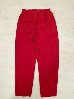 Vintage Suzelle Red 100% Silk Pleated Trouser Pants Elastic Waist Size 8